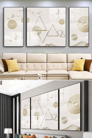 现代抽象风景海报模板_现代抽象金色银杏叶子金色麋鹿装饰画