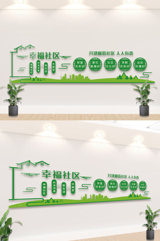 幸福社区文化墙设计海报模板_绿色幸福社区内容宣传文化墙模板