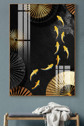 传统线条海报模板_新中式传统装饰鲤鱼简约装饰画