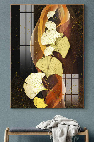 新中式传统装饰枫叶银杏抽象简约装饰画