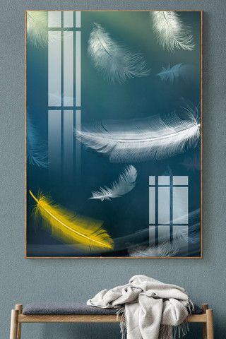 现代极简风海报模板_抽象现代羽毛北欧壁纸装饰画