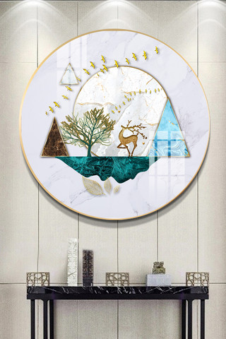 中国线条山水海报模板_新中式现代山水金箔意境风景装饰画