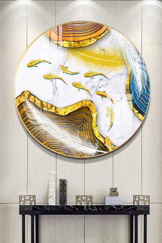 水墨中国风山水线条海报模板_新中式水墨山水金箔意境风景装饰画