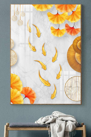 发财麋鹿海报模板_新中式现代发财树麋鹿飞鸟客厅晶瓷装饰画