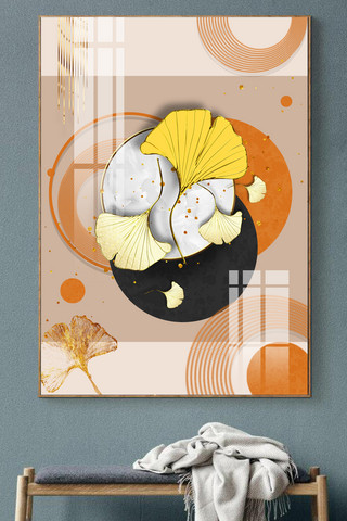 风树海报模板_新中式现代发财树银杏客厅晶瓷装饰画