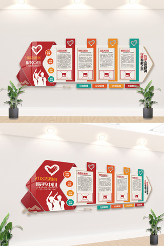 爱心社区海报模板_社区志愿者服务中心内容知识文化墙设计