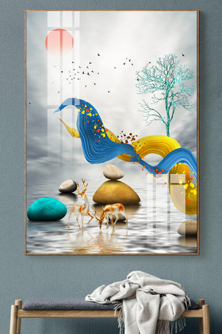 新中式抽象背景海报模板_中国风简约新中式奢华山水装饰画