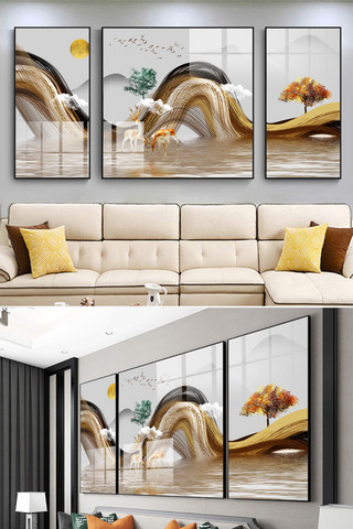 新中式装饰海报模板_中国风简约新中式奢华水墨山水装饰