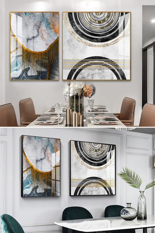 餐厅装饰画海报模板_抽象大理石简约餐厅装饰画