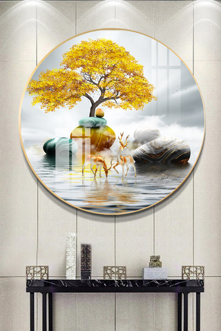 装饰星空海报模板_新中式传统装饰金色简约装饰画