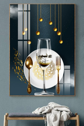 现代轻奢餐厅海报模板_轻奢现代装饰金色简约装饰画