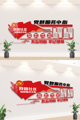 红色内容文化墙海报模板_红色党群服务中心内容文化墙设计模板