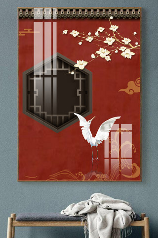 建筑装饰画海报模板_新中式装饰画客厅中国风挂画装饰画