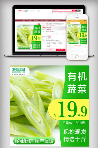 绿色有机蔬菜海报模板_绿色有机蔬菜水果通用促销主图