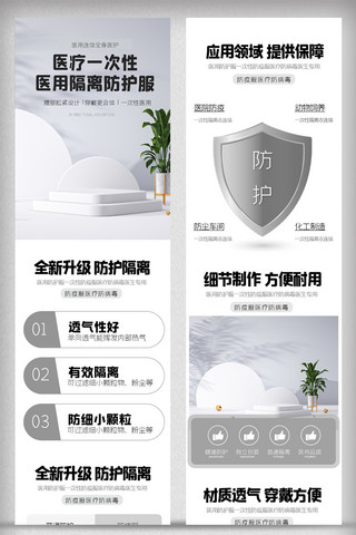 医疗类海报模板_灰色清新医疗详情页医用防护服网页