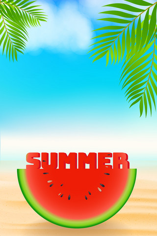 简约清新夏天西瓜海报模板_简约清新水果清凉夏季促销海报展板背景素材