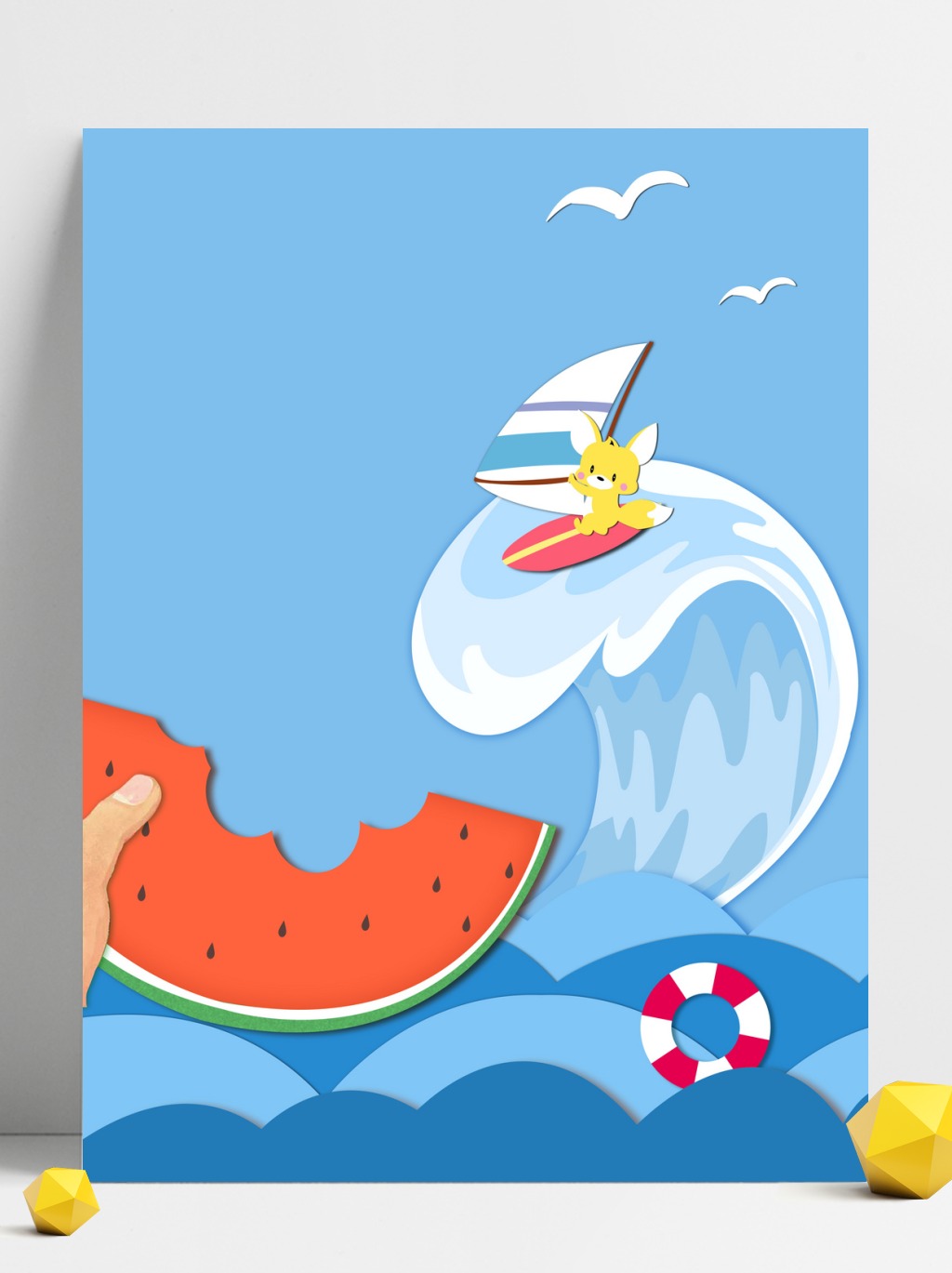 可爱卡通猫咪冲浪海报背景设计图片