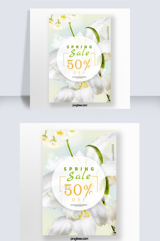 白色花朵边框海报模板_淡雅白色春季花朵促销海报