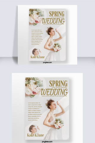 春季白色人物新娘花束婚礼海报