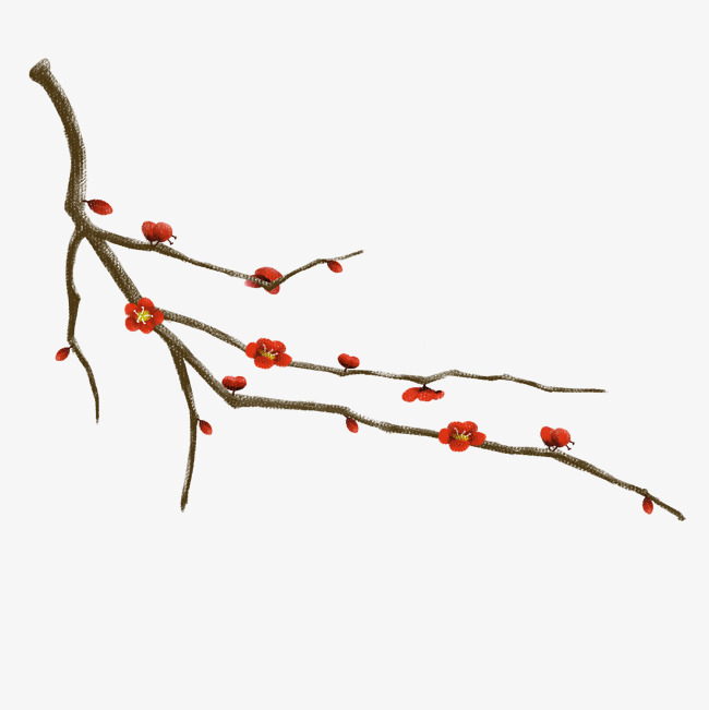 红色的干枝梅手绘设计素材图片免费下载_高清psd