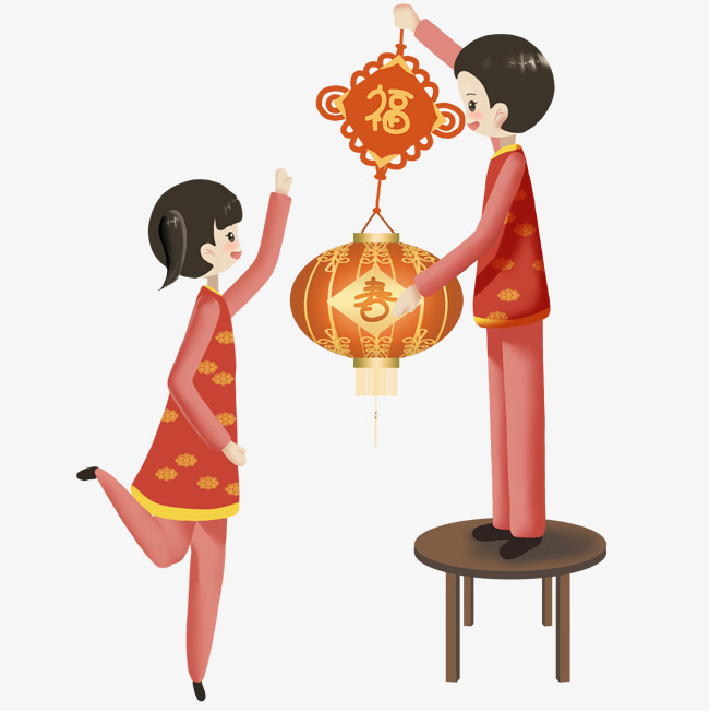 2019年手绘中国风金童玉女点灯笼素材图片免