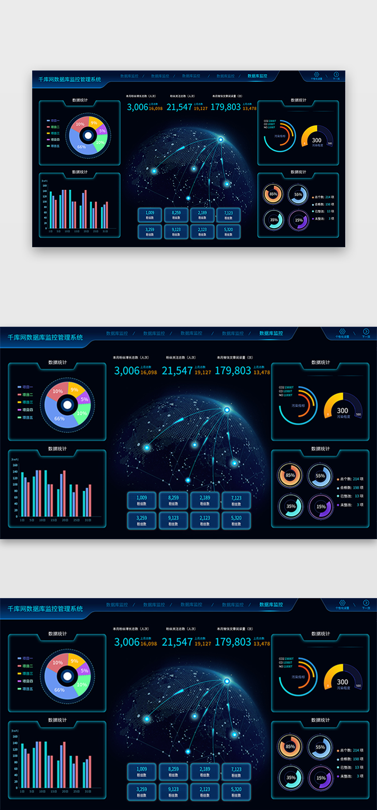 蓝色商务数据库数据监控可视化UI界面图片