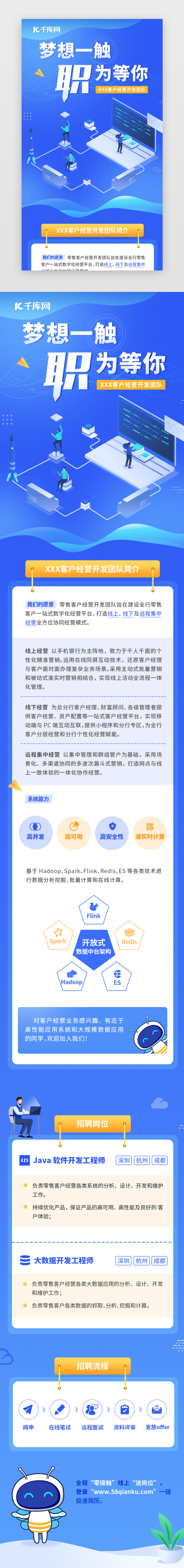 蓝色渐变科技技术开发招聘H5图片