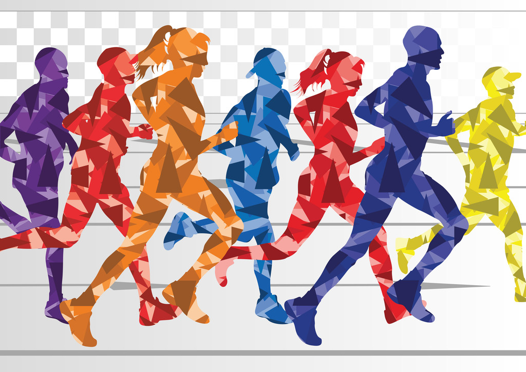 马拉松赛跑者多彩背景图矢量图片