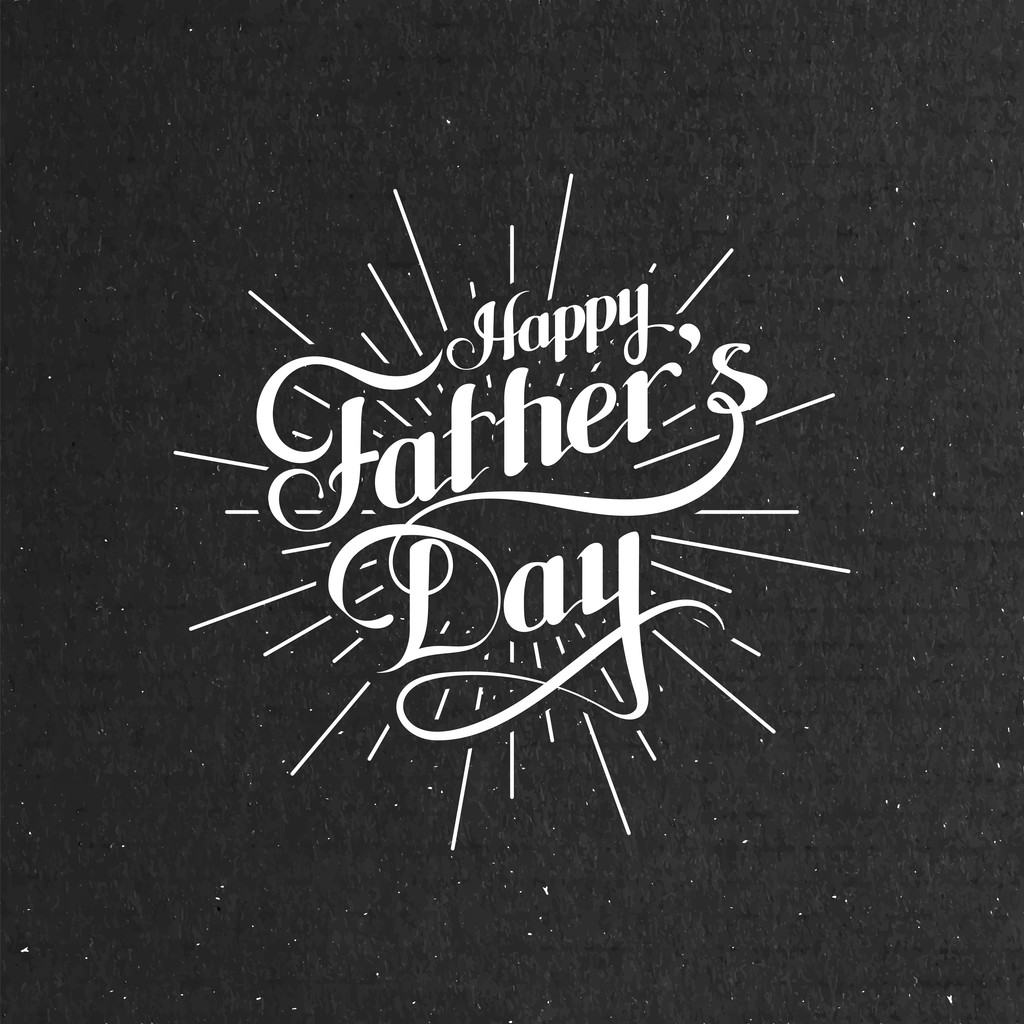 handwritten Happy Fathers Day retro label with light rays图片