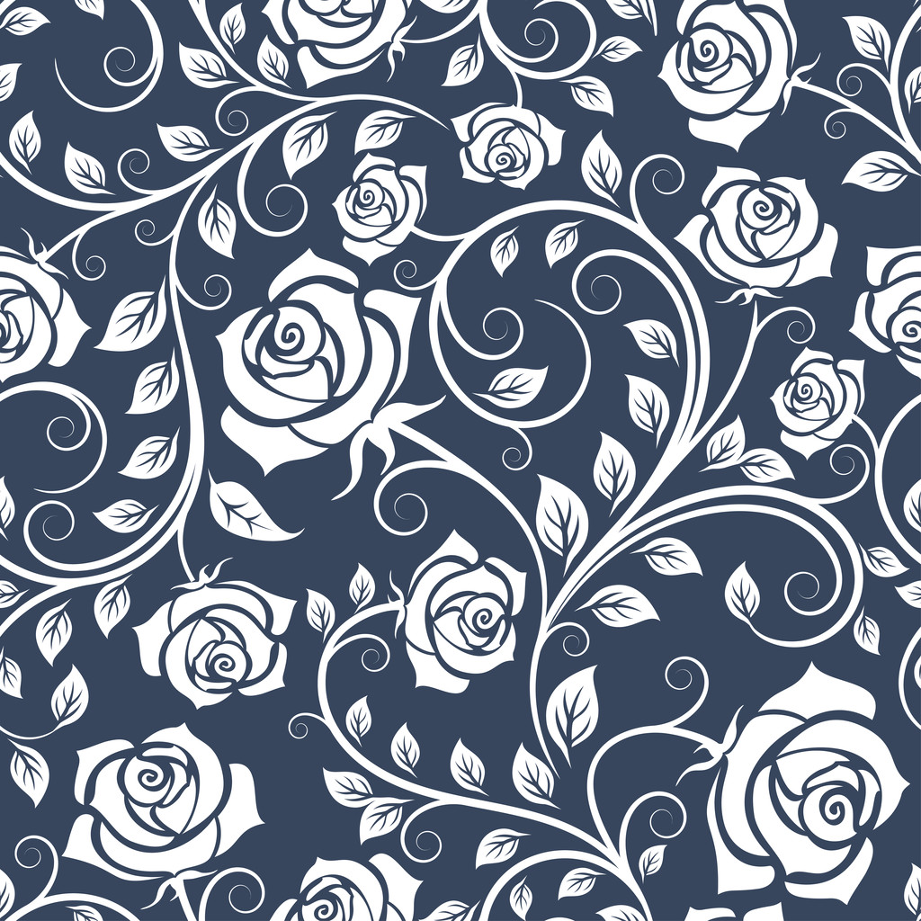 White and blue seamless pattern with roses图片