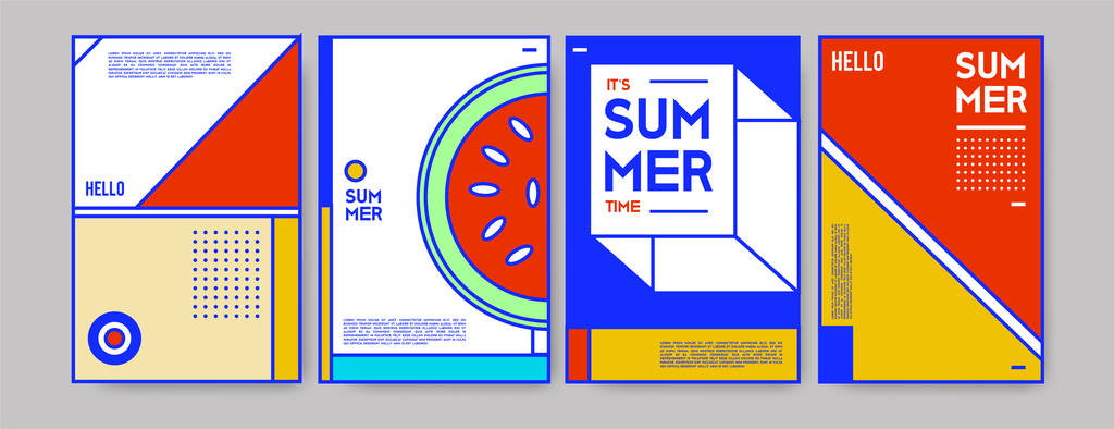 夏季彩色海报设计模板。集夏季销售背景和插图。eps10 夏季活动海报和横幅的简约设计风格.图片