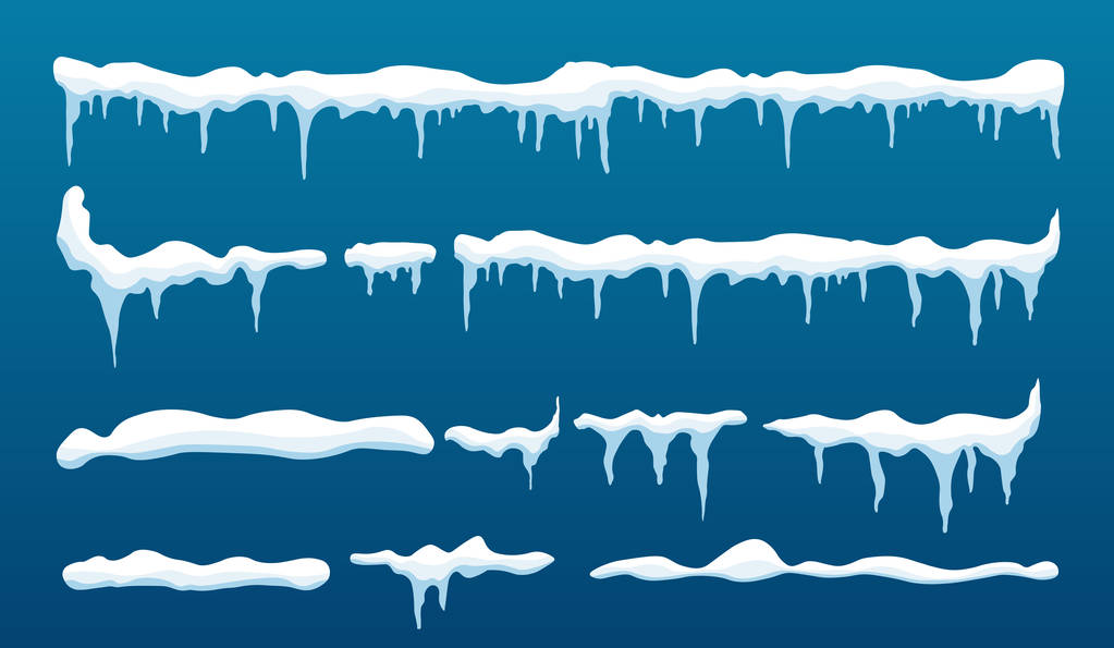 冰柱、冰帽、雪花的创造性矢量图解在背景上被隔离。冬季雪云模板艺术设计.雪质的框架装饰。图形元素。新年。圣诞快乐！图片