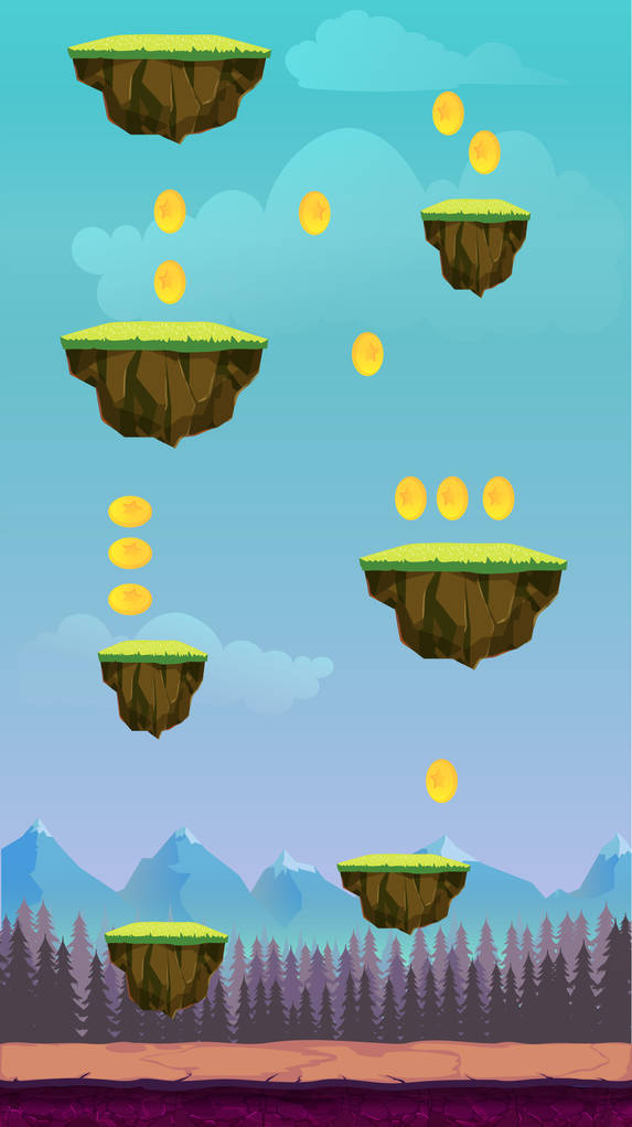 跳游戏用户界面设计的平板电脑插图的滑稽春天图形游戏 ui 背景，在卡通风格与基本按钮图片