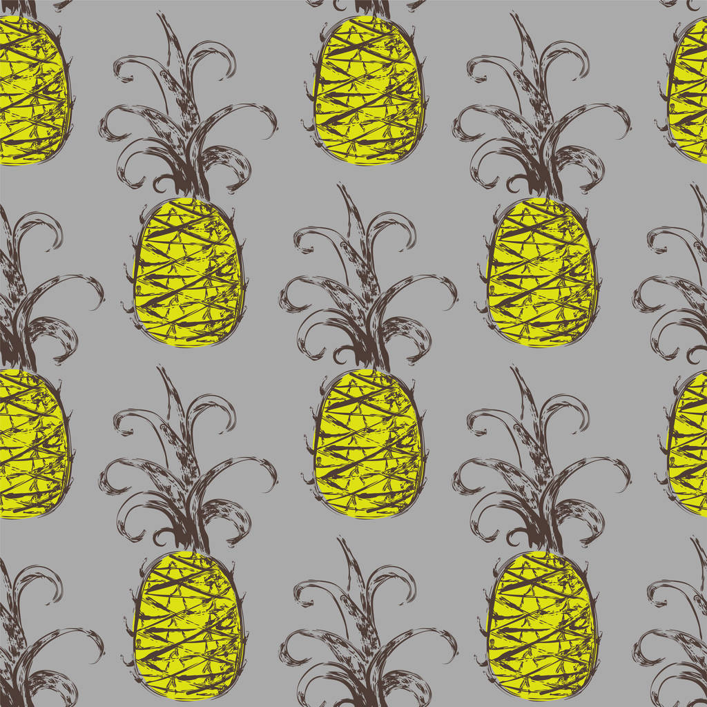 用一只手的无缝模式绘制菠萝。矢量图、 草图图片