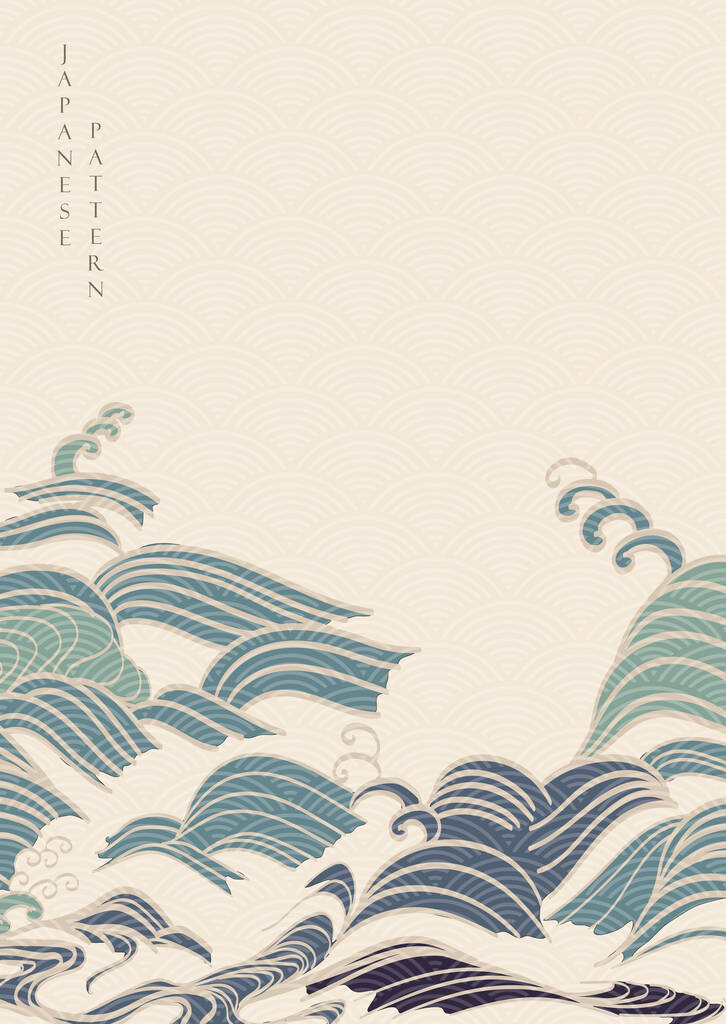 日本手绘波纹背景几何曲线横幅设计矢量.古色古香的海洋装饰天然模板.图片