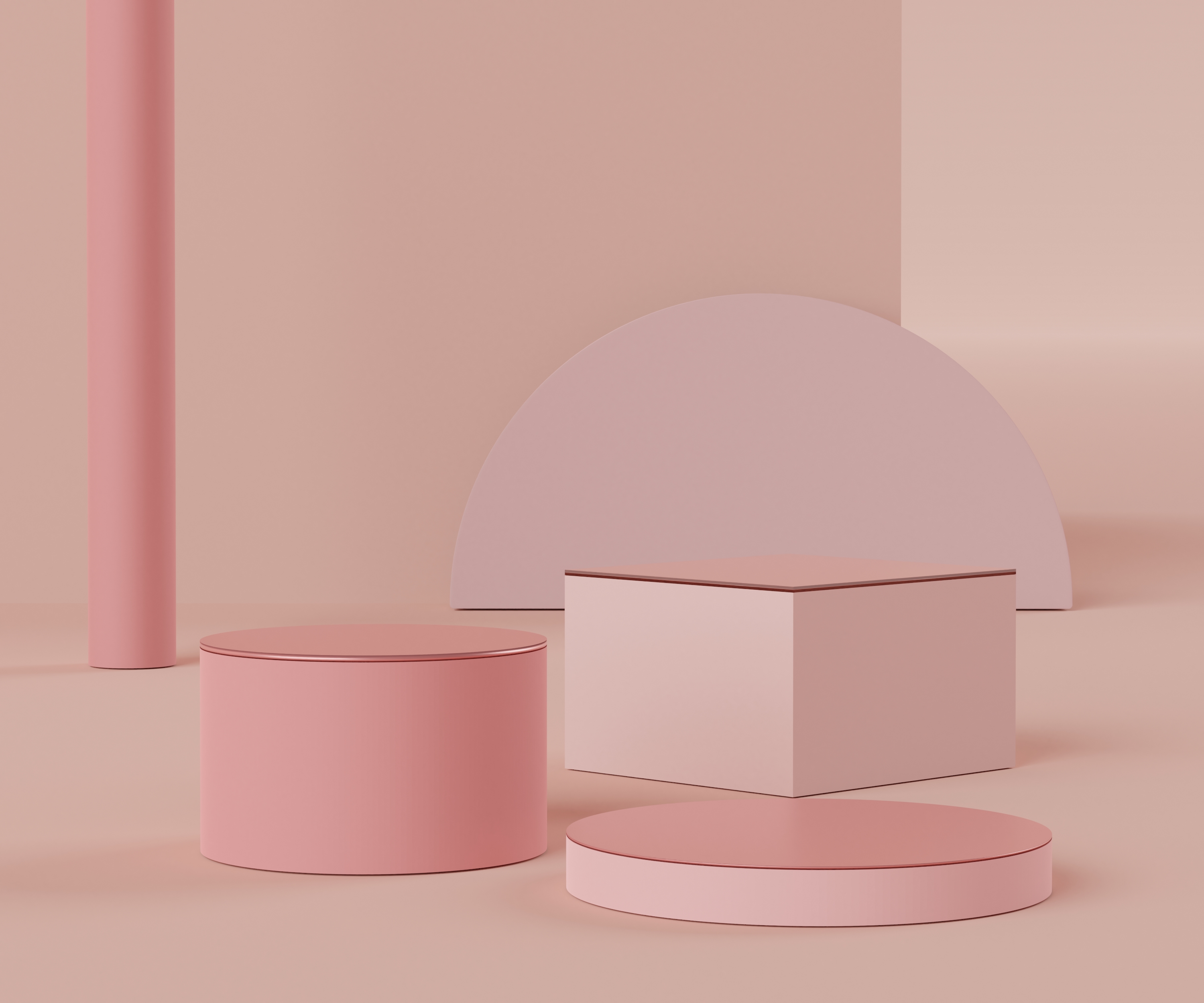 3D抽象简约几何形式。粉红珊瑚豪华台为您的设计展示.时装秀舞台、基座、店面,主题五彩缤纷.产品展示的空白场景.图片
