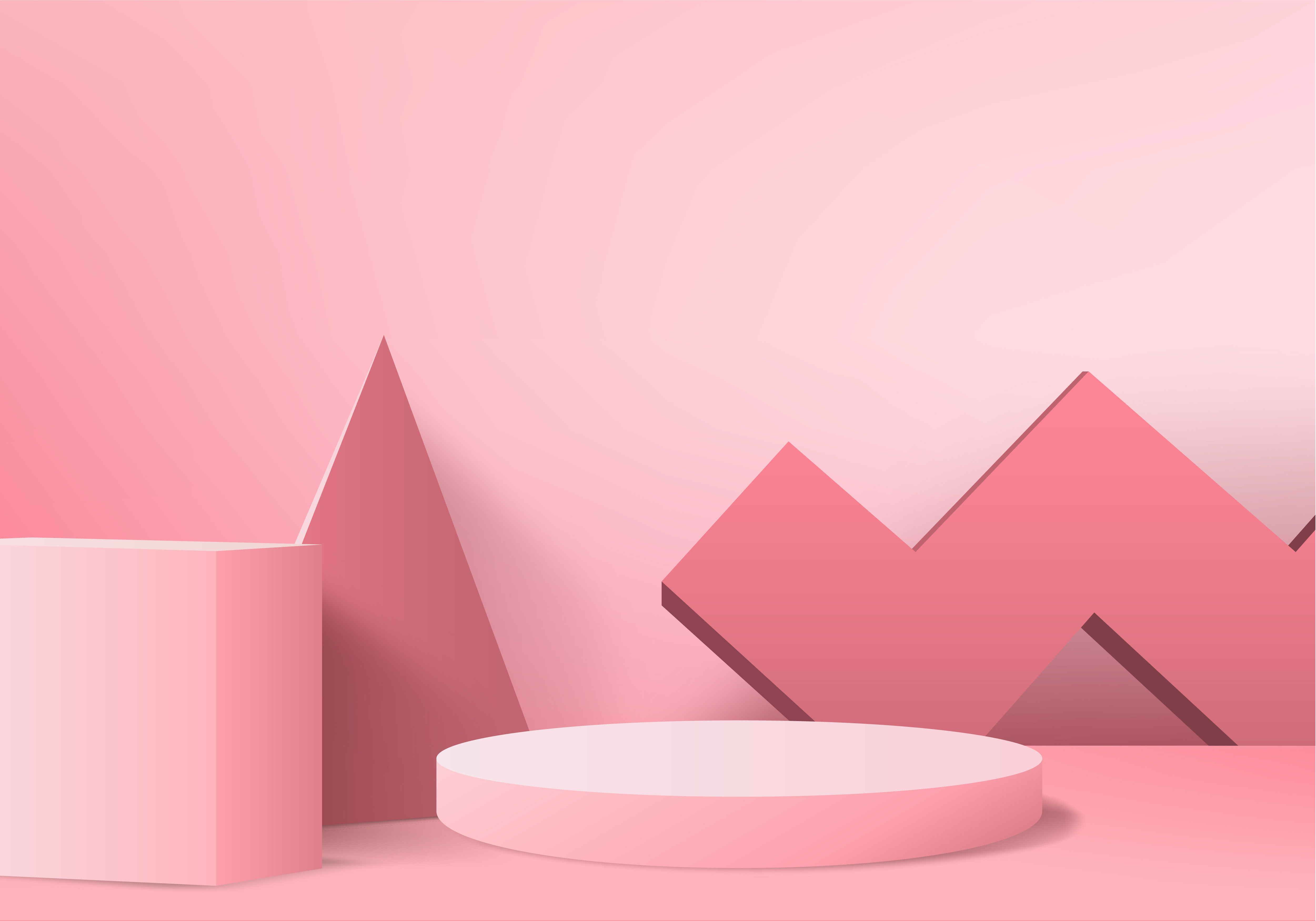 抽象粉红色彩构图，3D渲染，3D插图，背景造型3D粉色与讲台和最小橙色墙场景，3D造型抽象几何形状粉色彩绘。现代网站颁奖舞台.图片