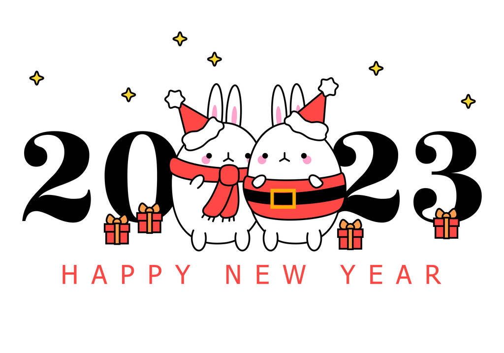 兔子。中国年标志2023 。白兔农历新年符号矢量图解.新年快乐。2023日历图片