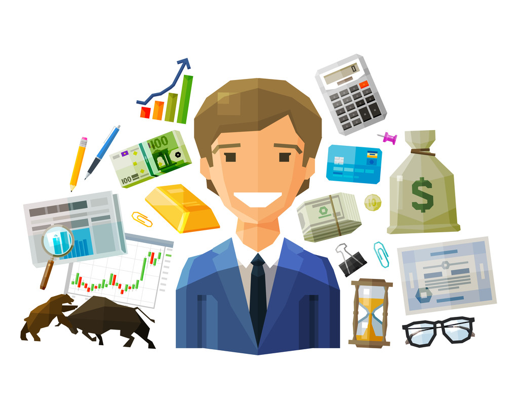 银行、 证券交易、 业务矢量 logo 设计模板。钱、 经纪人、 经纪、 股票经纪人或商人的图标。平的插图图片