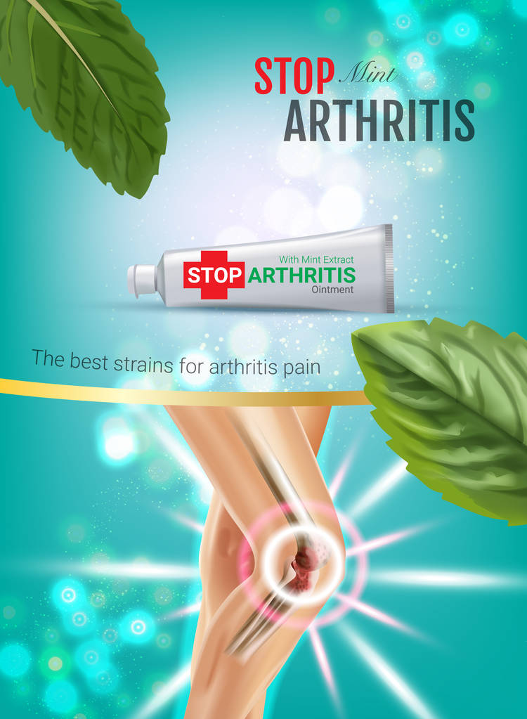 关节炎疼痛救济软膏广告。矢量与薄荷提取物管奶油的 3d 图.图片