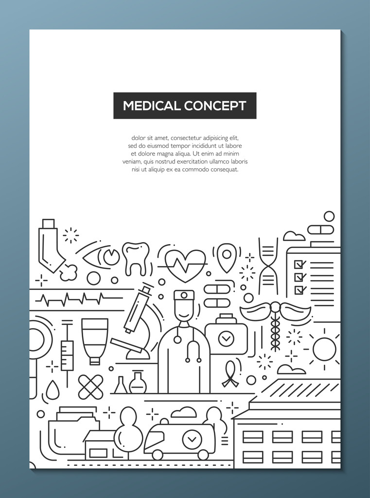 医疗概念-线设计宣传册海报模板 A4图片