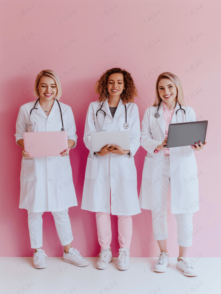 女性医生拿着笔记本电脑