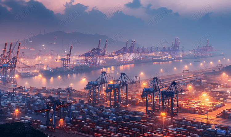 黄昏时分上海集装箱码头