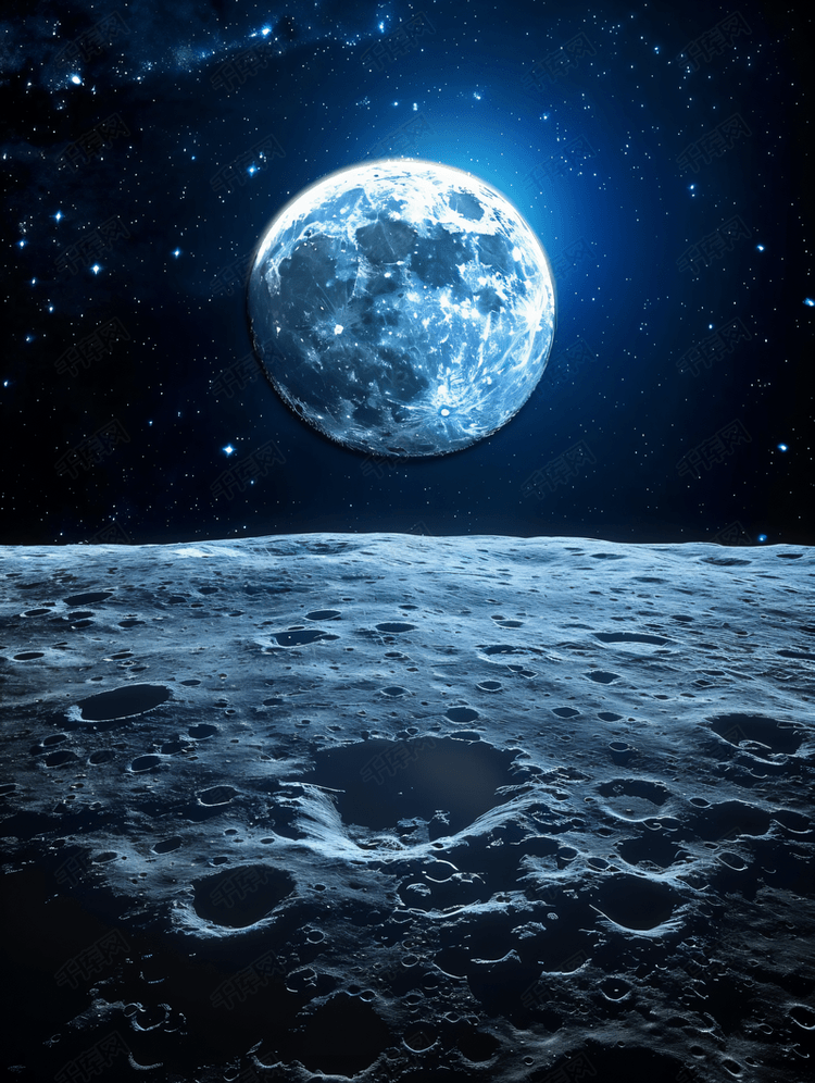 蓝色地球从月球表面看
