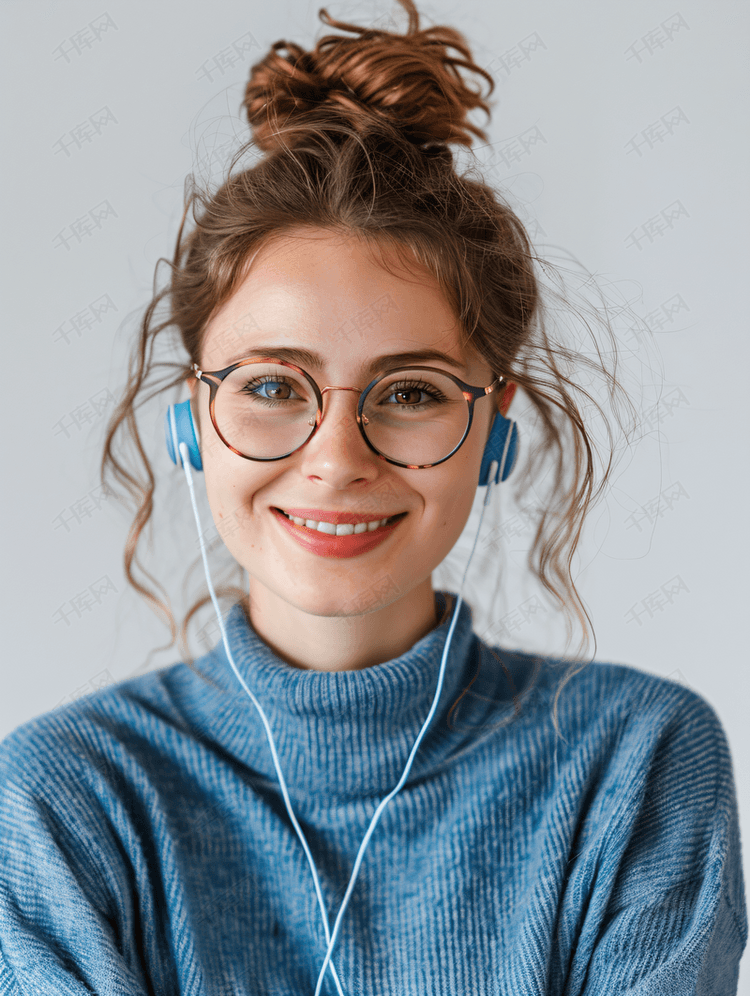 戴耳机的女老师头戴耳麦和学生沟