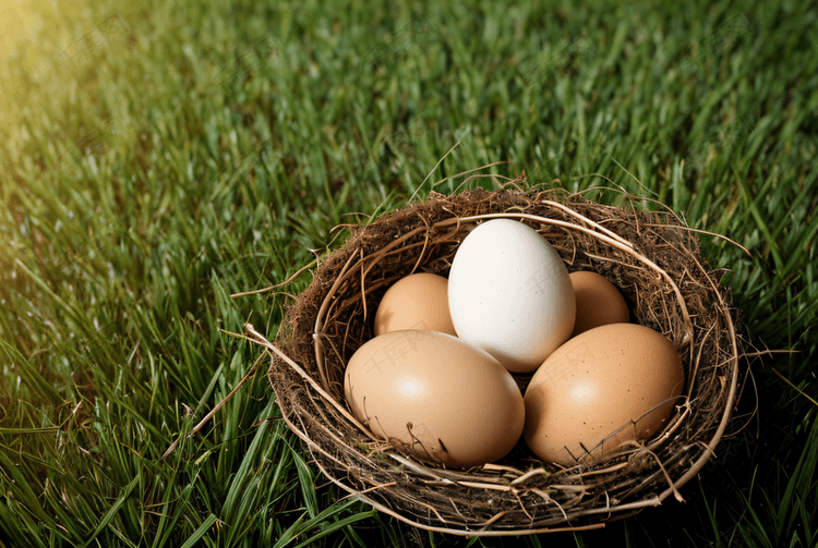 草篮子里装着的鸡蛋摄影图