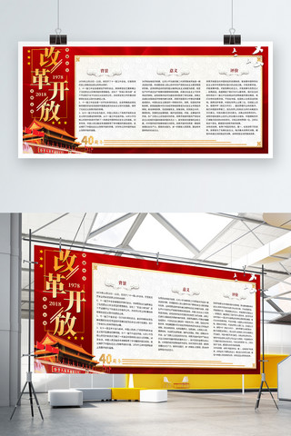 鸽子天安门海报模板_改革开放四十周年红色天安门内容展板