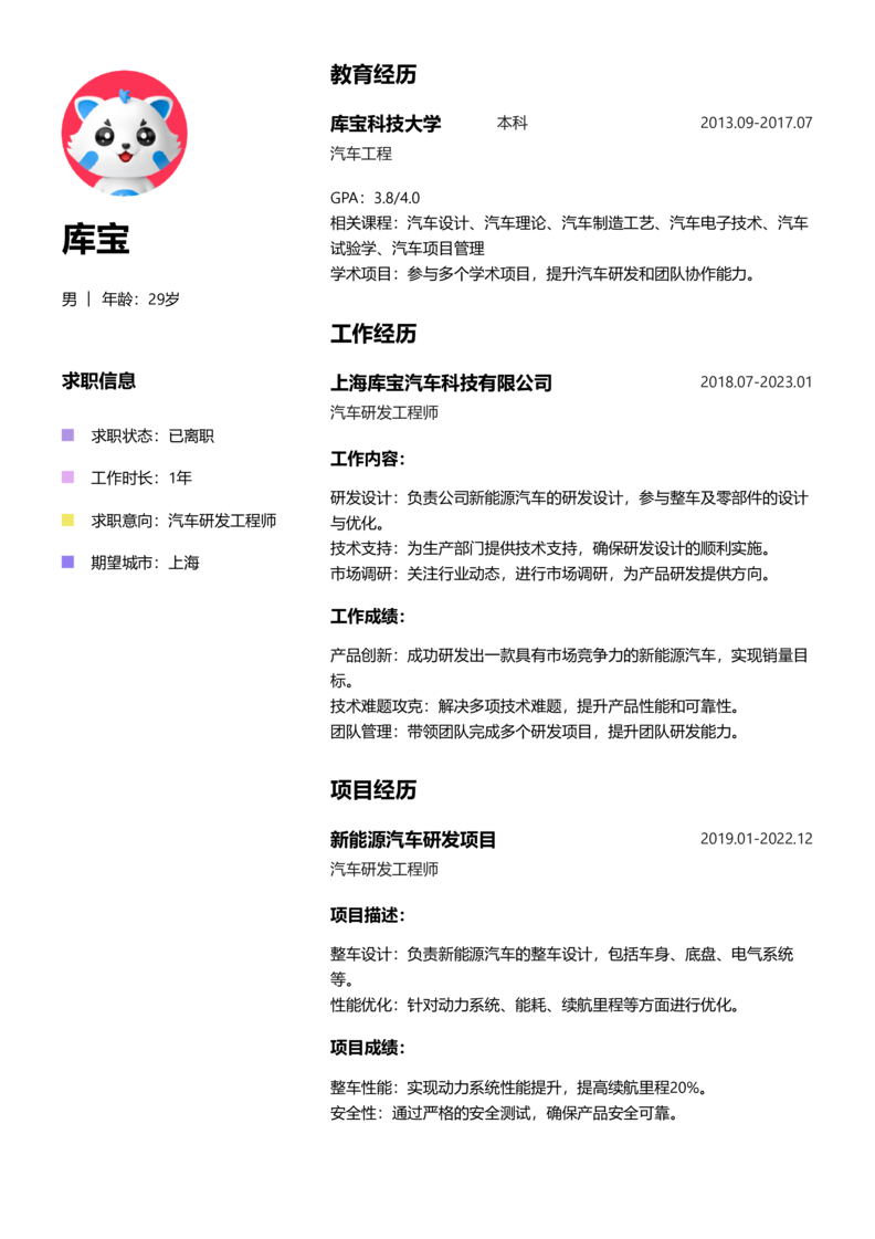中级[3-5年]-汽车研发制造简历word模板