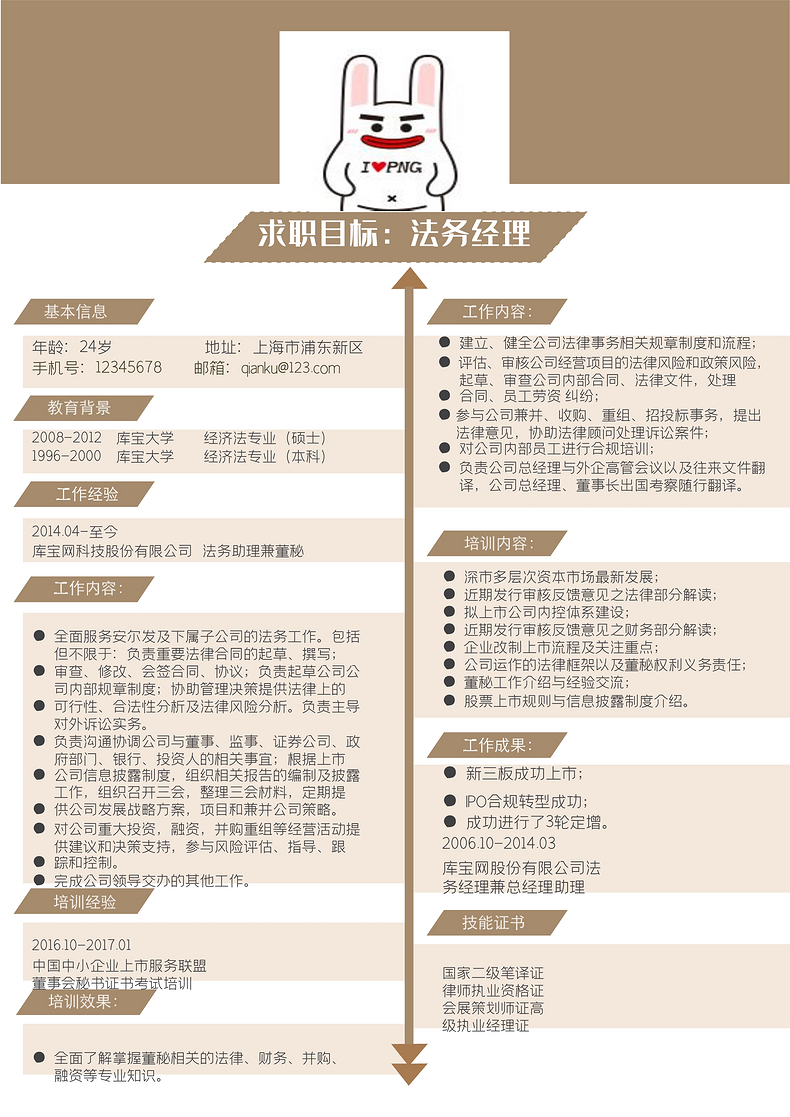 商务简约风法务经理岗位word简历word简历模板预览