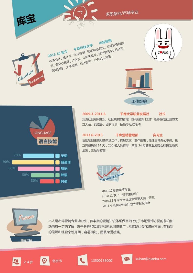 创意图画大学应届生市场营销word简历word简历模板预览